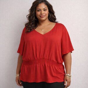 NWT - 2X red top.  MONROE & MAIN Plus Size shirt. Summer. Casual. Glam. Dressy